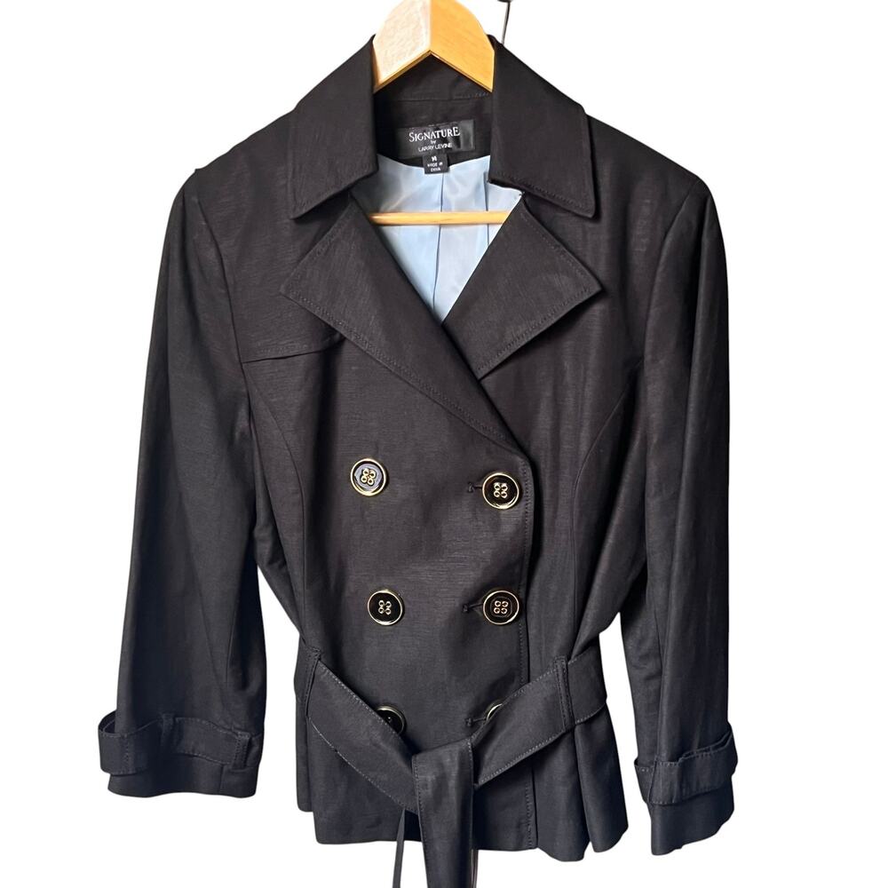 Signature by Larry Levine Women's Size 14 Black Belted Double-Breasted Jacket